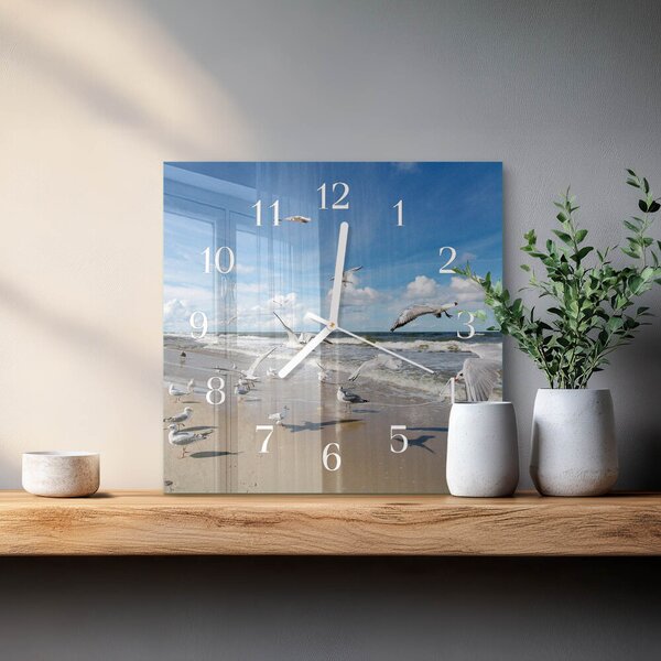 Skleněné hodiny Rackové na pláži zskb-30x30-00080481