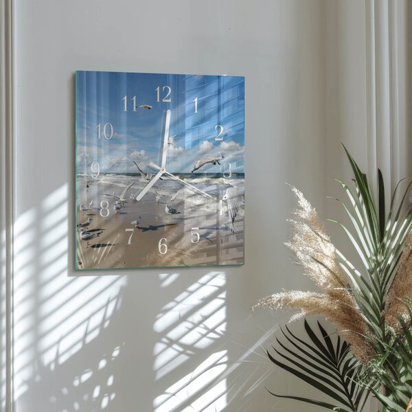 Skleněné hodiny Rackové na pláži zskb-30x30-00080481