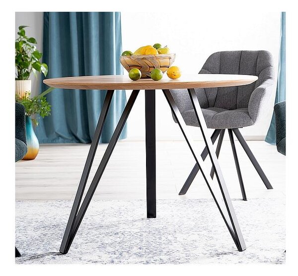 Jídelní stůl Tetis, průměr 100 cm, dub / černá