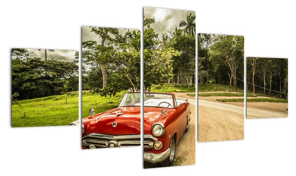 Obraz veterána - červené auto (125x70cm)