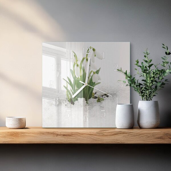 Skleněné hodiny Sněženka zskb-30x30-00087232