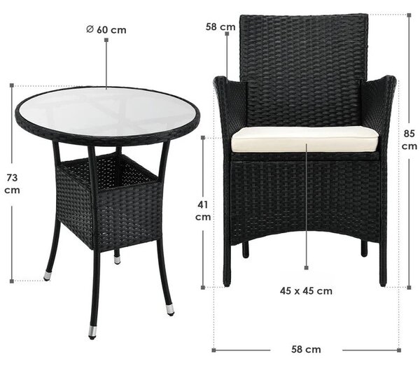 Juskys Balkónový set Bayamo - černý + krémové podušky