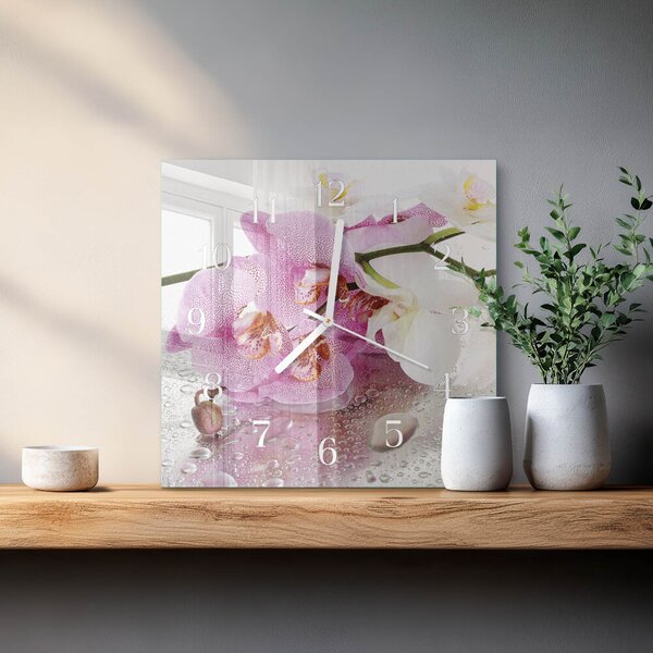 Skleněné hodiny Orchidej zskb-30x30-00083742