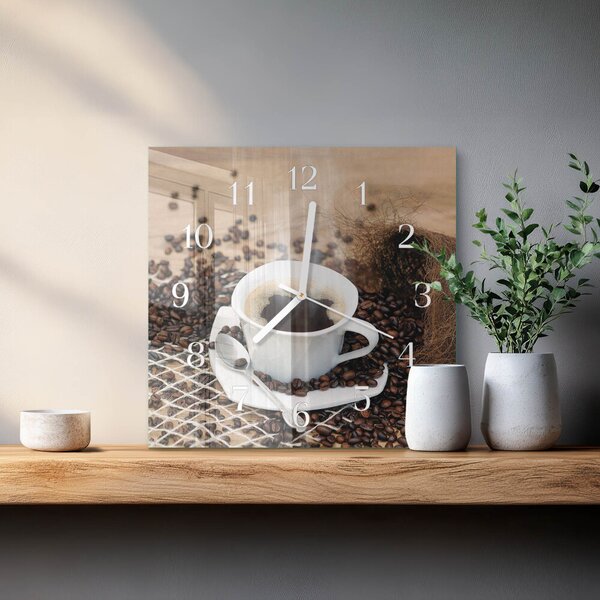 Skleněné hodiny Šálek kávy zskb-30x30-00083279