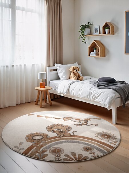 Villeroy & Boch, Dětský kusový koberec Villeroy & Boch Boho Kids 106307 Cream Multicolor kruh, 160x160 (průměr) kruh, bílá, dětský pokoj