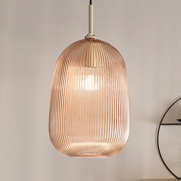 Luce Ambiente Design Závěsné světlo DUKE, jantarová, Ø 21 cm, sklo, stmívatelný, Krémová / jantar, Obývací pokoj / jídelna, Sklo