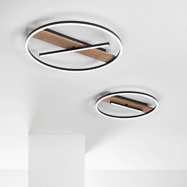 Luce Ambiente Design LED nástěnné světlo Azimuth, Ø 50 cm, černá/dřevěná barva, kov, Tmavé dřevo, Obývací pokoj / jídelna, kov, Moderní