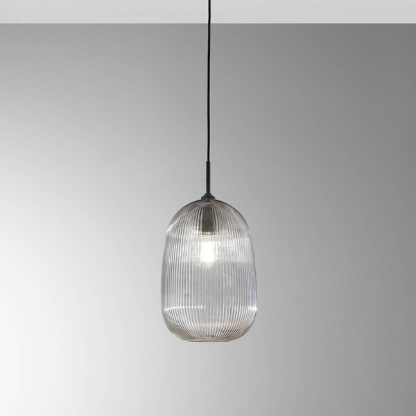 Luce Ambiente Design Závěsné světlo DUKE, šedá, Ø 21 cm, sklo, stmívatelný, Hliník / šedá / zinek, Obývací pokoj / jídelna, Sklo