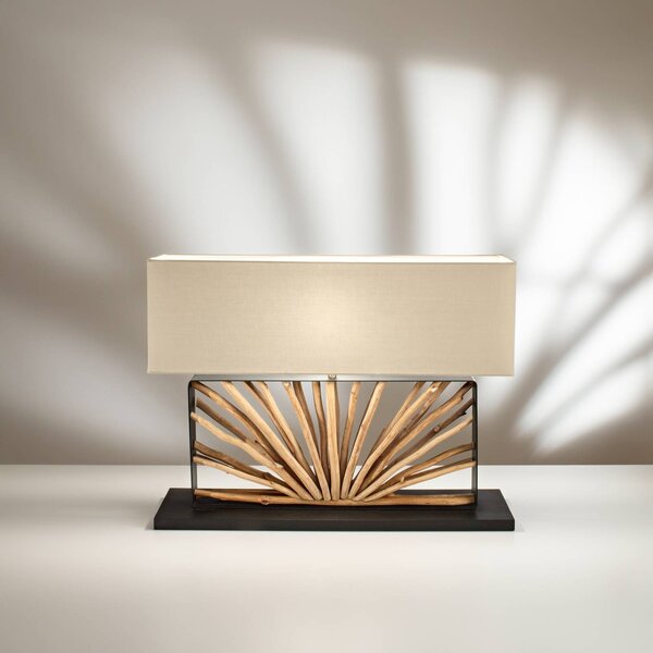 Luce Ambiente Design Stolní lampa ETHERNAL černá/dřevo/bílá, šířka 80 cm, dřevo/látka, Černá, Obývací pokoj / jídelna, kov