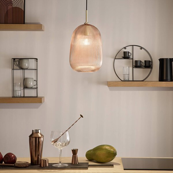 Luce Ambiente Design Závěsné světlo DUKE, jantarová, Ø 21 cm, sklo, stmívatelný, Krémová / jantar, Obývací pokoj / jídelna, Sklo