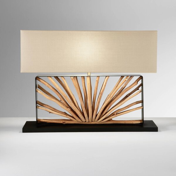 Luce Ambiente Design Stolní lampa ETHERNAL černá/dřevo/bílá, šířka 80 cm, dřevo/látka, Černá, Obývací pokoj / jídelna, kov