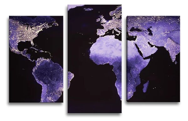 Sablio Obraz - 3-dílný Světelná mapa světa - 75x50 cm
