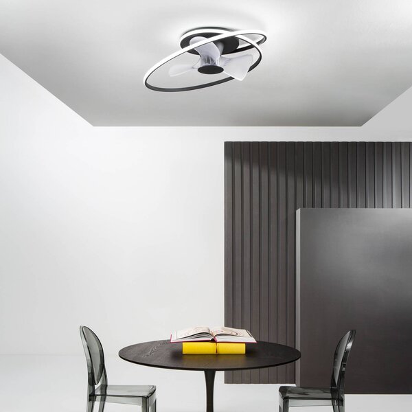 INTEC LED stropní ventilátor Storm, černý/bílý, Ø 77 cm tichý, stmívatelný, Černá, Obývací pokoj / jídelna, kov, Moderní