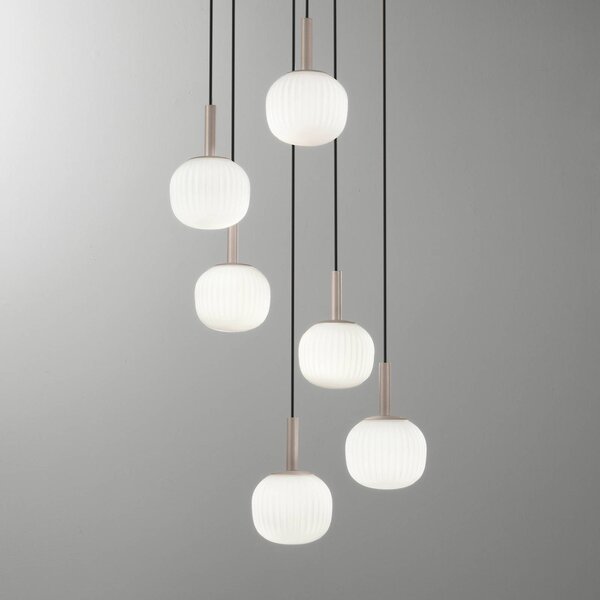 Luce Ambiente Design Závěsné světlo Eris, délka 51 cm, hnědá/bílá, kov/sklo, 6 žárovek, stmívatelný, Hnědá / rez, Obývací pokoj / jídelna, Hliník, Moderní