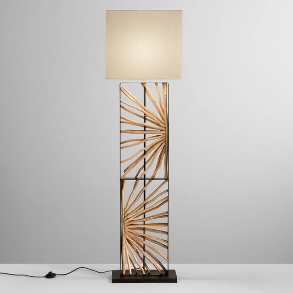 Luce Ambiente Design Stojací lampa ETHERNAL černá/dřevo/bílá, výška 165 cm, dřevo/látka, Černá, Obývací pokoj / jídelna, kov
