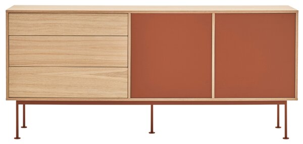 Cihlově červená dubová komoda Teulat Yoko 180 x 45 cm