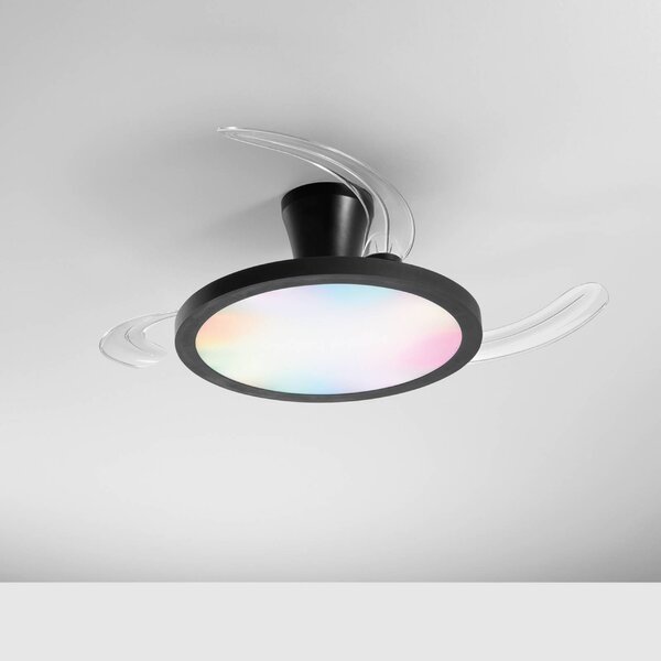 INTEC LED stropní ventilátor Condor, černý, Ø 106 cm, RGB, tichý, stmívatelný, Černá, Obývací pokoj / jídelna, Plast, Moderní