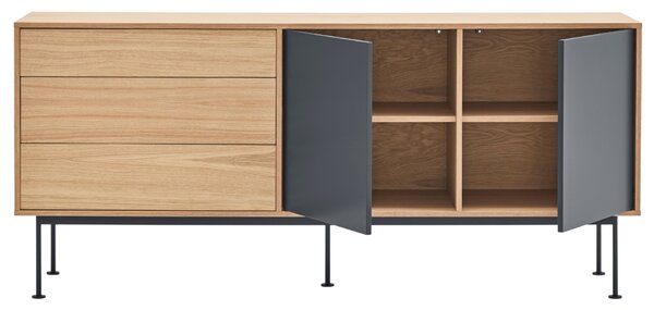 Antracitově šedá dubová komoda Teulat Yoko 180 x 45 cm