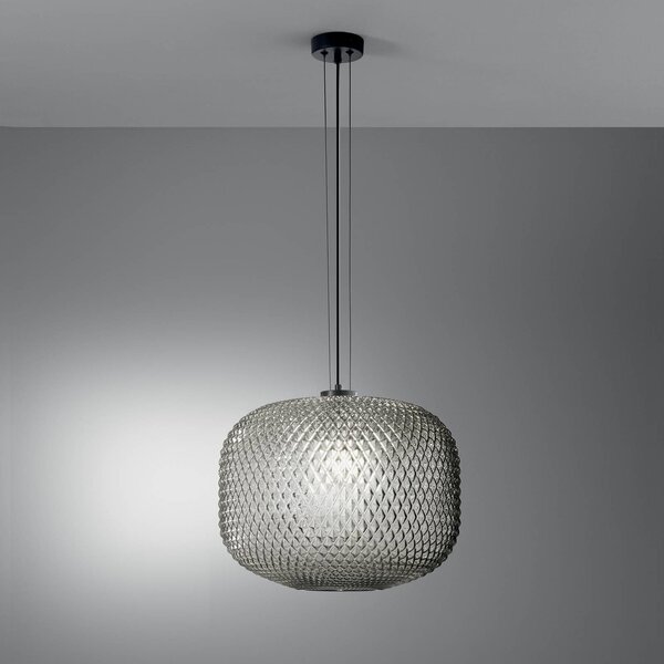 Luce Ambiente Design Závěsné světlo Ashford, kouřově šedá, Ø 40 cm, sklo, stmívatelný, Hliník / šedá / zinek, Obývací pokoj / jídelna, Sklo