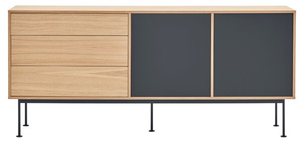 Antracitově šedá dubová komoda Teulat Yoko 180 x 45 cm