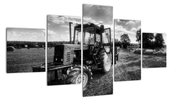 Černobílý obraz traktoru (125x70cm)