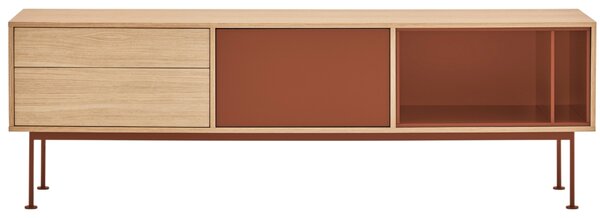 Cihlově červený dubový TV stolek Teulat Yoko 180 x 40 cm