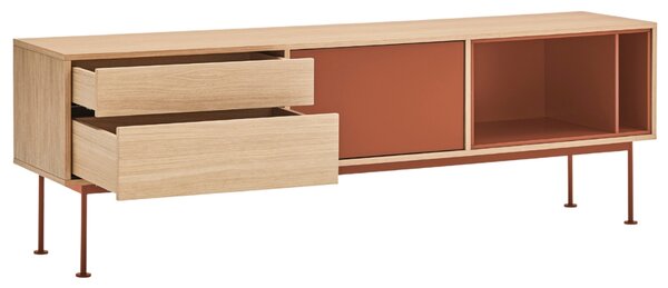 Cihlově červený dubový TV stolek Teulat Yoko 180 x 40 cm