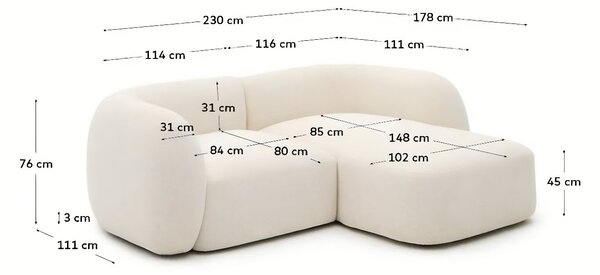Kave Home Béžová rohová pohovka Martina 230 cm, pravá