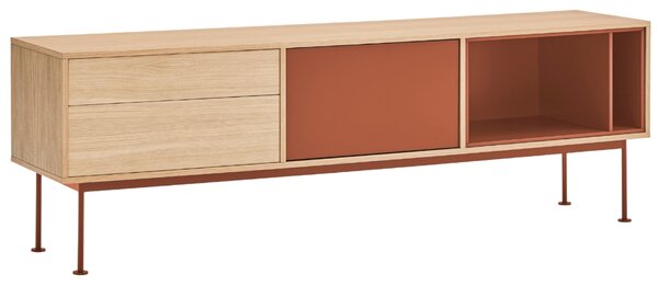 Cihlově červený dubový TV stolek Teulat Yoko 180 x 40 cm