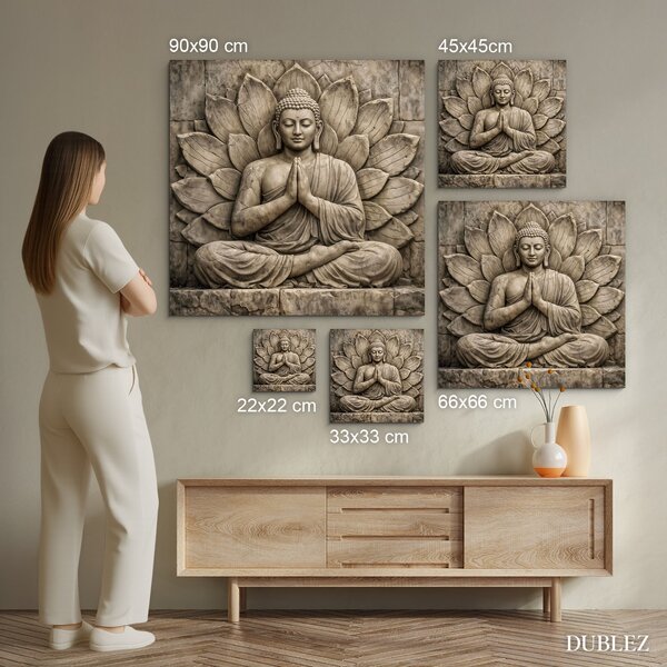 DUBLEZ | Nástěnný obraz - Kamenný Buddha v lotosu | UV tisk, Premium