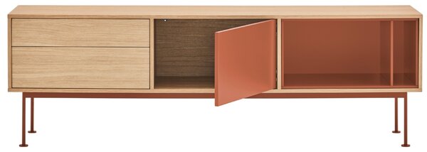 Cihlově červený dubový TV stolek Teulat Yoko 180 x 40 cm