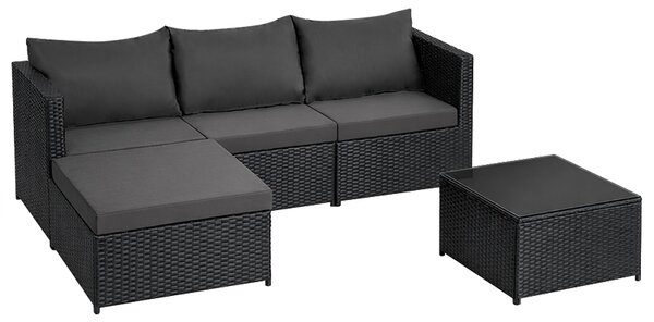 Velaco Ratanový zahradní nábytek Volta, 4 osoby, černý
