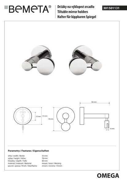 Bemeta Design OMEGA: Držáky na výklopné zrcadlo, 2 ks - 301501131