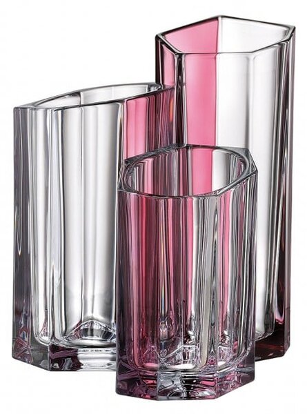 KŘIŠŤÁLOVÁ VÁZA BOHEMIA BAZALT PINK LINE 250MM