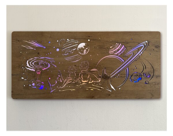 "Malý princ" světelný obraz s baterií 90x40cm varianta ovládání: manuál/pohybové čidlo, provedení povrchu: dub