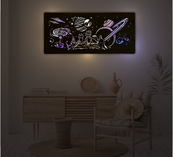 "Malý princ" světelný obraz s baterií 90x40cm varianta ovládání: manuál/pohybové čidlo, provedení povrchu: dub