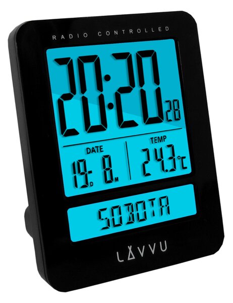 LAVVU Digitální budík řízený rádiovým signálem Duo Black s češtinou LAR0021
