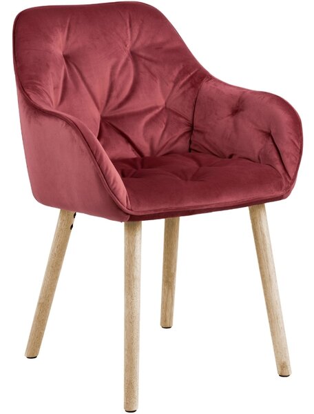 Scandi Korálově červená sametová jídelní židle Norman s dubovou podnoží