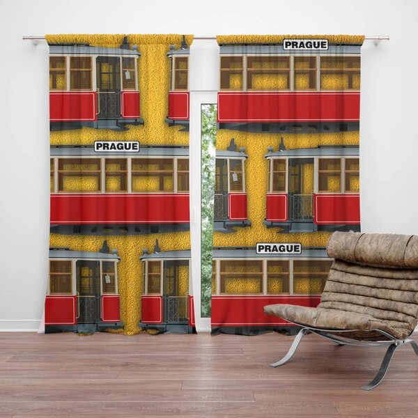 Sablio Závěs Pražské historické tramvaje Žlutý Pattern: 2ks 140x250cm