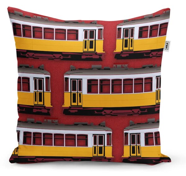 Sablio Polštář Lisabonské historické tramvaje Červený Pattern - 40x40 cm