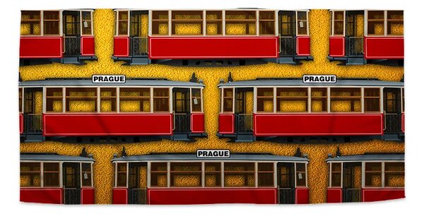 Sablio Ručník Pražské historické tramvaje Žlutý Pattern - 30x50 cm
