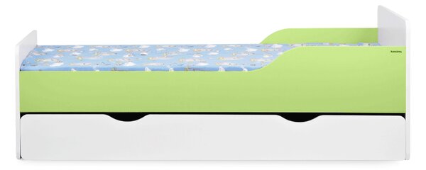 Dětská postel PABIS, 80x160, bílá/zelená + úložný prostor + matrace + rošt
