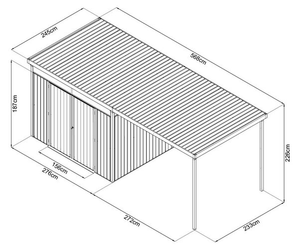 Zahradní domek se světlíky Avenberg MAGNUS + přístavba 2.5 x 5.8 m - Premium