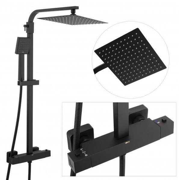 Erga Goba, sprchová souprava s termostatickou baterií a dešťovou hlavicí 25x25cm, černá matná, ERG-YKA-BP.GOBA-THERM-25-BLK