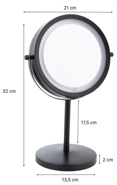 Erga Kimi, zvětšovací kosmetické zrcadlo s LED podsvícením 210x320 mm, černá matná, ERG-YKA-CH.KIMI-BLK