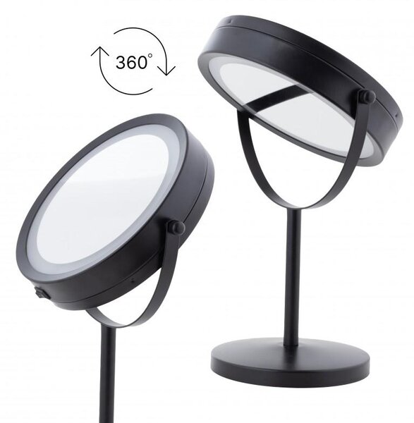 Erga Kimi, zvětšovací kosmetické zrcadlo s LED podsvícením 210x320 mm, černá matná, ERG-YKA-CH.KIMI-BLK