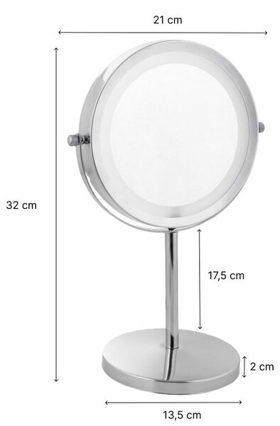 Erga Kimi, zvětšovací kosmetické zrcadlo s LED podsvícením 210x320 mm, chromová, ERG-YKA-CH.KIMI