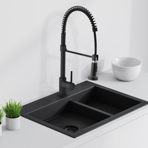 Erga Deral, dřezová baterie s flexibilním ramenem h-525, černá matná, ERG-YKA-BZ.DERAL-BLK