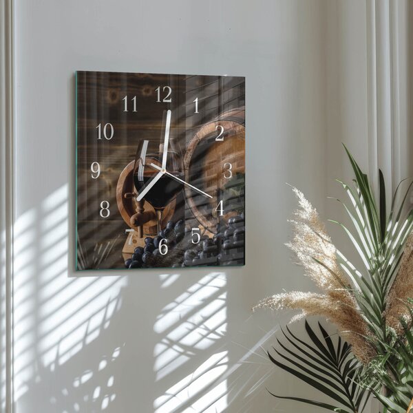 Skleněné hodiny Vinný sud zskb-30x30-00085634
