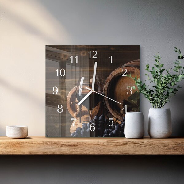 Skleněné hodiny Vinný sud zskb-30x30-00085634